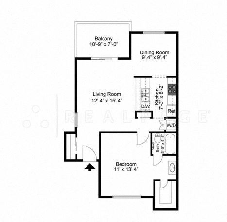 One Bedroom One Bath 710 Square Feet
